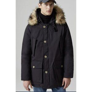 Piombo $259 Mens Black Parka Coat Faux Fur Hood Outerwear Medium NWT